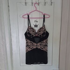 La Vie en Rose Black Camisole with Pink Lace